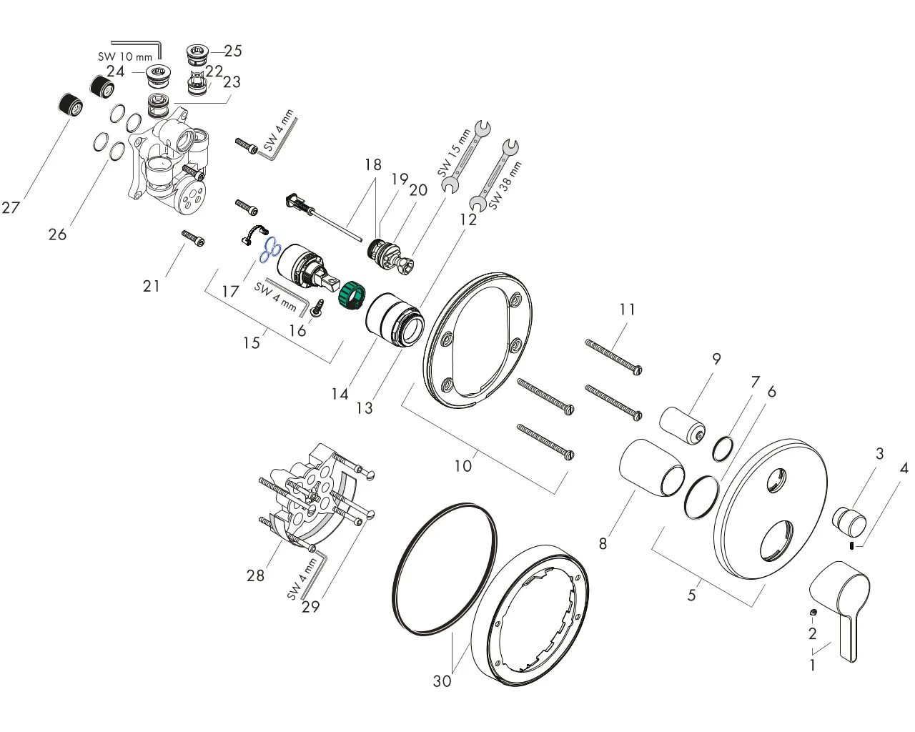 Wannenmischer Unterputz Metris S F-Set chrom mit Sicherungskombination