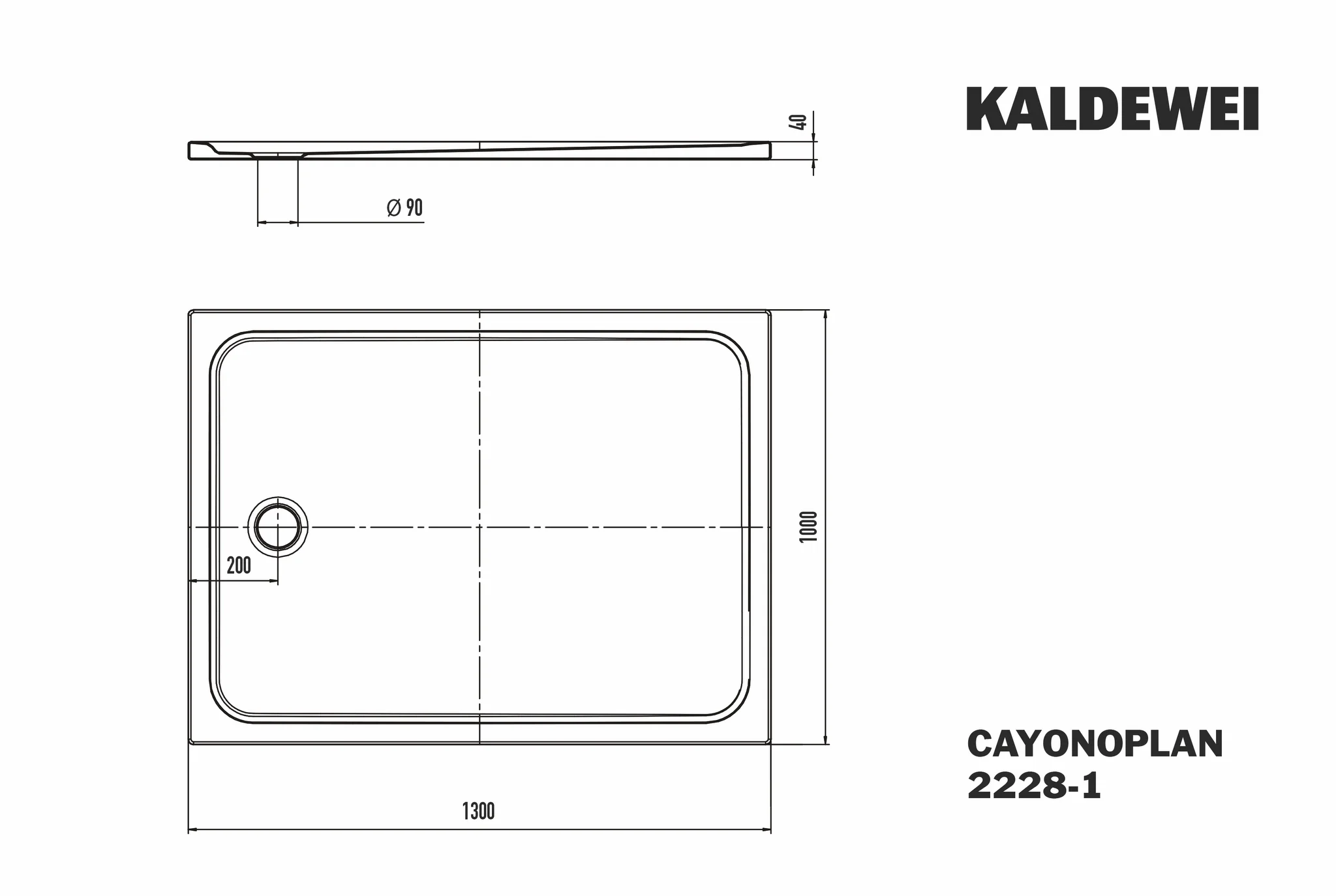 Kaldewei rechteck Duschwanne „Cayonoplan“ 1000 × 1300 mm mit Teilantislip, ohne Oberflächenveredelung, in schwarz