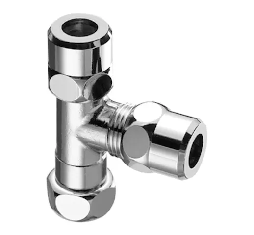 T-Stück, Überwurfmutter G 3/8 IG, 2x Ø 10 mm (DN 10 G 3/8 AG), chrom T-Stück, Überwurfmutter G 3/8 IG, 2x Ø 10 mm (DN 10 G 3/8 AG), chrom