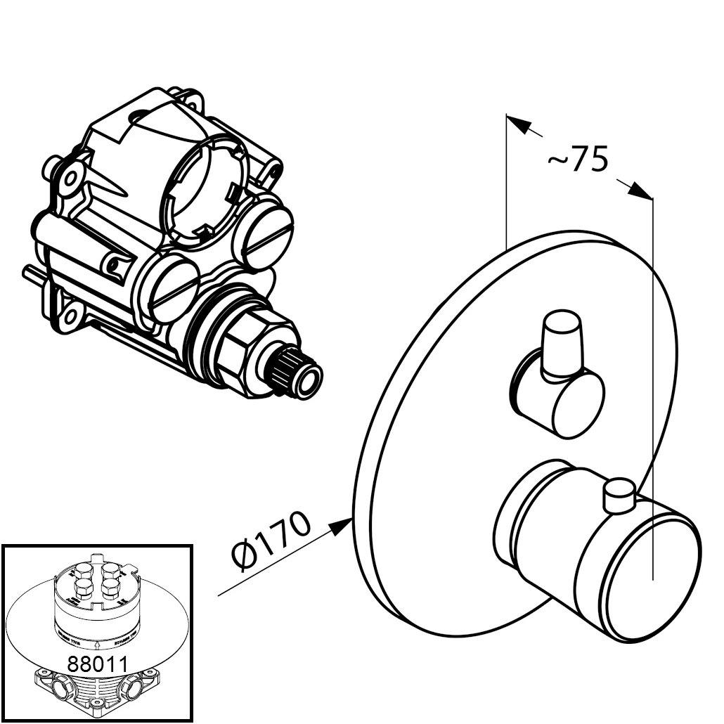 BALANCE UnterputzWafü/Br.Thermostatarmatur FeinbauSet mit Funktionseinheit mattschwarz/chrom BALANCE UnterputzWafü/Br.Thermostatarmatur FeinbauSet mit Funktionseinheit mattschwarz/chrom