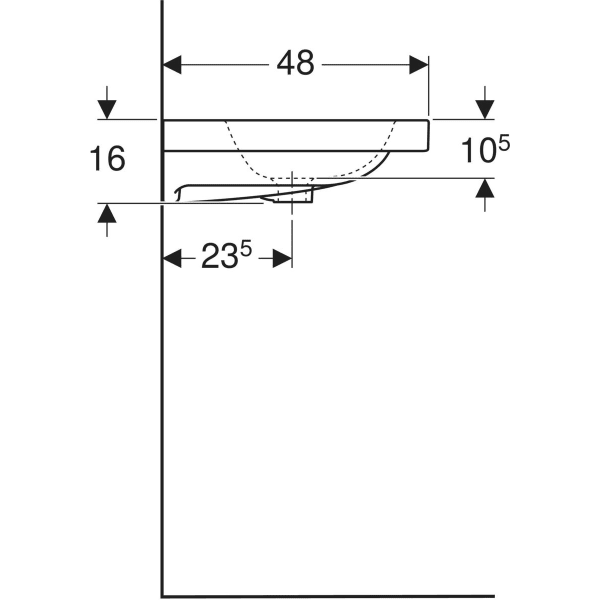 Wandwaschtisch mit Ablagefläche „iCon Light“, mittig, Ablagefläche links und rechts, rechteckig 90 × 48 cm