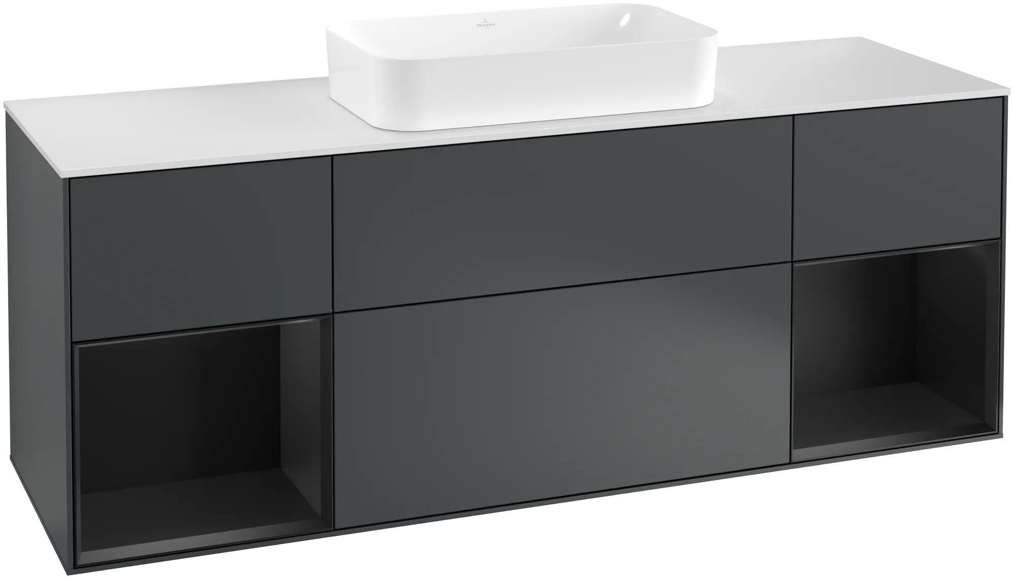 Villeroy & Boch Finion Waschbeckenunterschrank G33, 1600x603x501mm, Midnight Blue Matt Lacquer / Black Matt Lacquer / Glass White Matt
