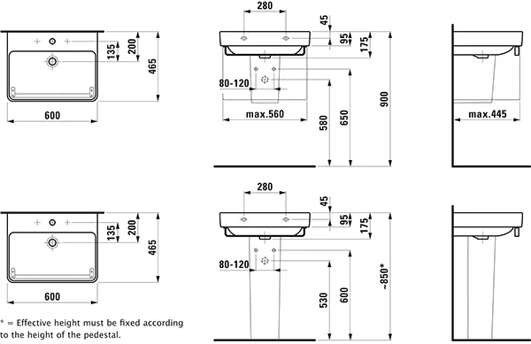 Waschtisch PRO S 465x600x175 1 Hahnloch mit Überlauf weiß Waschtisch PRO S 465x600x175 1 Hahnloch mit Überlauf weiß
