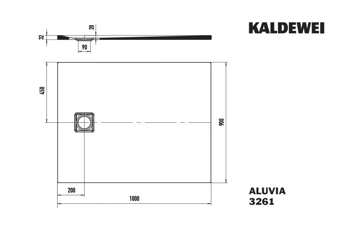 Kaldewei rechteck Duschwanne „ALUVIA“ 900 × 1000 mm in cool grey 40