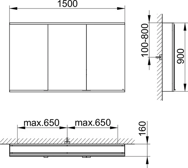KEUCO Wandvorbau Spiegelschrank 3-türig „Royal Modular 2.0“ in Silber (eloxiert), Aufputz, ohne Beleuchtung, mit Steckdosen 1500 × 900 × 160 mm KEUCO Wandvorbau Spiegelschrank 3-türig „Royal Modular 2.0“ in Silber (eloxiert), Aufputz, ohne Beleuchtung, mit Steckdosen 1500 × 900 × 160 mm