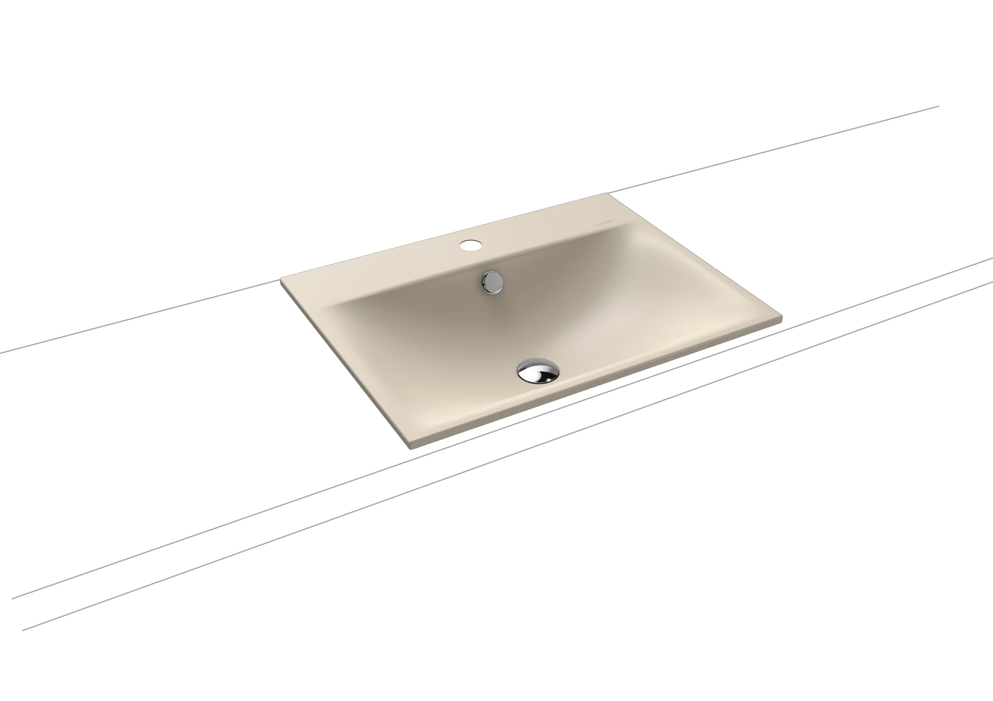 Kaldewei SILENIO Einbauwaschtisch, 600x460 mm, warm beige 20, Perl-Effekt, Antidröhn mit 1er Hahnlochbohrung, Sichtteile schwarz matt 100