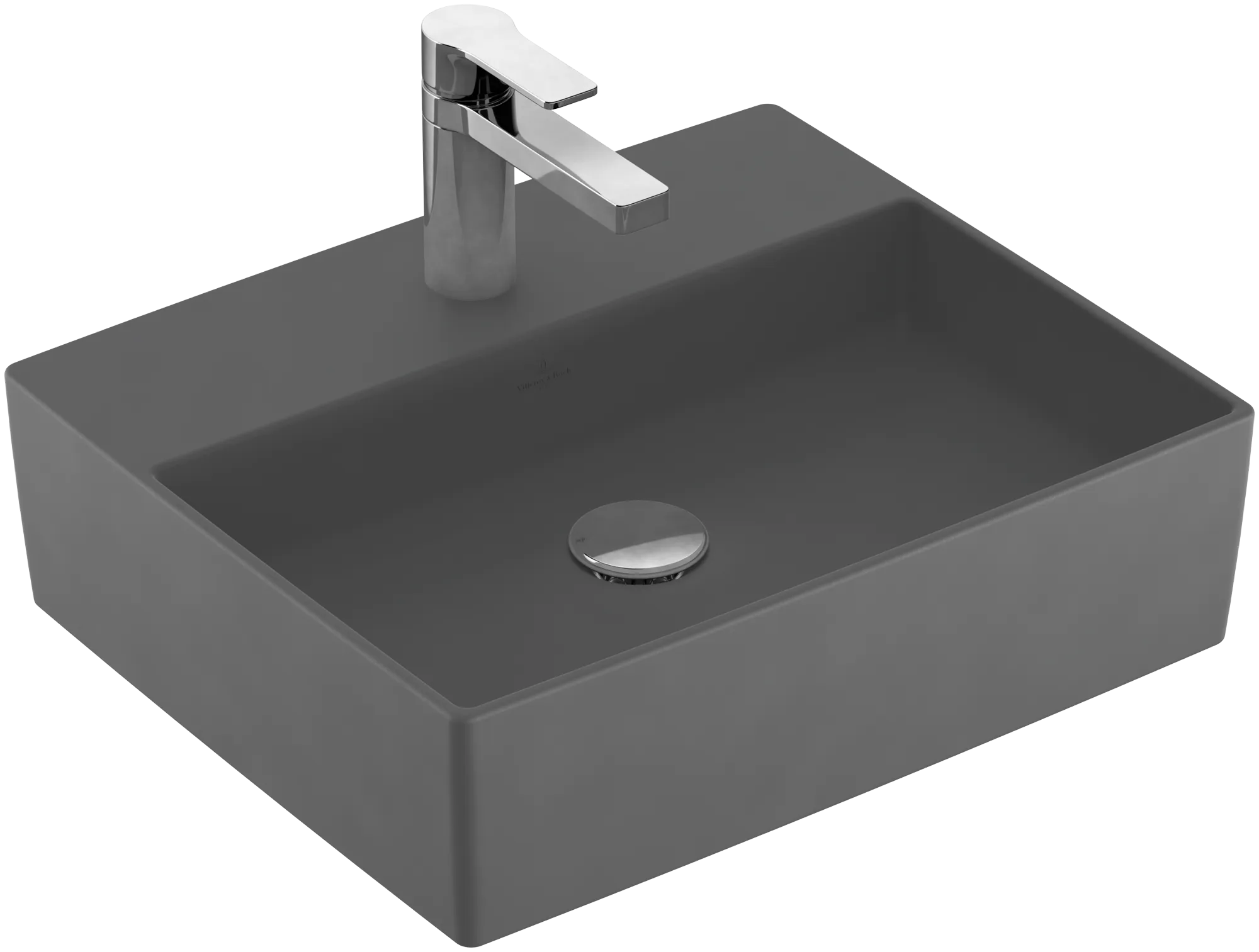 Villeroy & Boch Aufsatzwaschtisch aus TitanCeram „Memento 2.0“ 498 × 420 × 139 mm, mit Hahnlochbohrung, Hahnlochposition mittig in Graphite