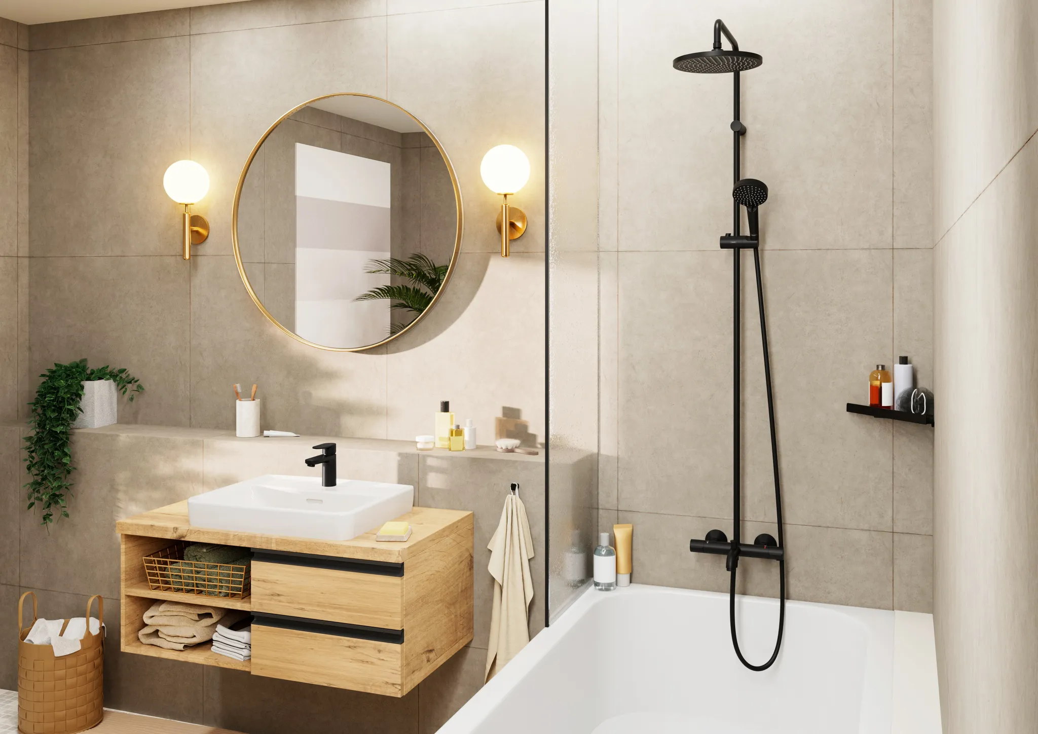 Showerpipe 240 1jet Vernis Blend mattschwarz mit Wannenthermostat