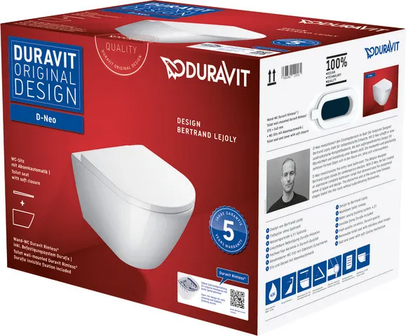 Duravit Wand-Tiefspül-WC inkl. WC-Sitz „D-Neo“ 37 × 54 × 40 cm, Befestigung verdeckt, mit Spülrand Duravit Wand-Tiefspül-WC inkl. WC-Sitz „D-Neo“ 37 × 54 × 40 cm, Befestigung verdeckt, mit Spülrand
