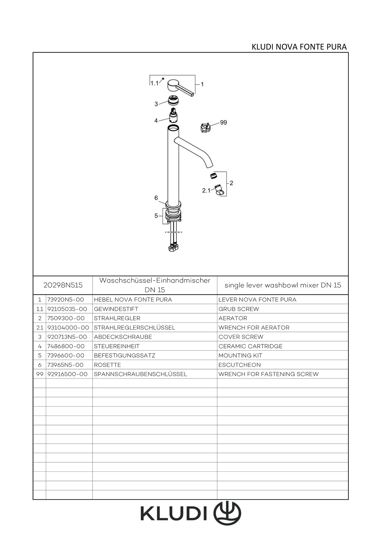 Kludi Einhebelmischer Waschschüssel-Einhandmischer ohne Ablaufgarnitur „Nova Fonte“ Kludi Einhebelmischer Waschschüssel-Einhandmischer ohne Ablaufgarnitur „Nova Fonte“