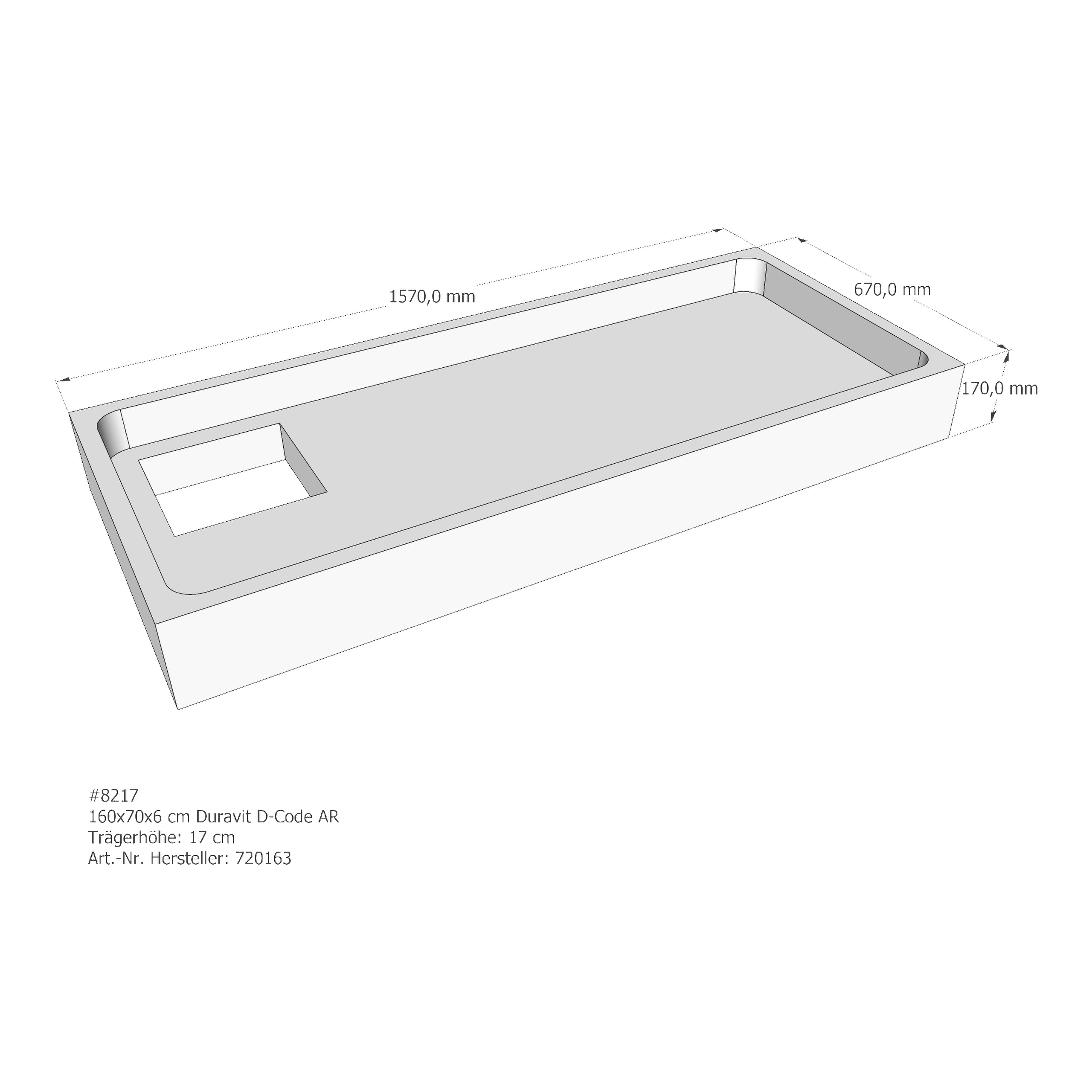 Duschwannenträger für Duravit D-Code 160 × 70 × 6 cm Breite: 70 cm / Länge: 160 cm Duschwannenträger für Duravit D-Code 160 × 70 × 6 cm Breite: 70 cm / Länge: 160 cm