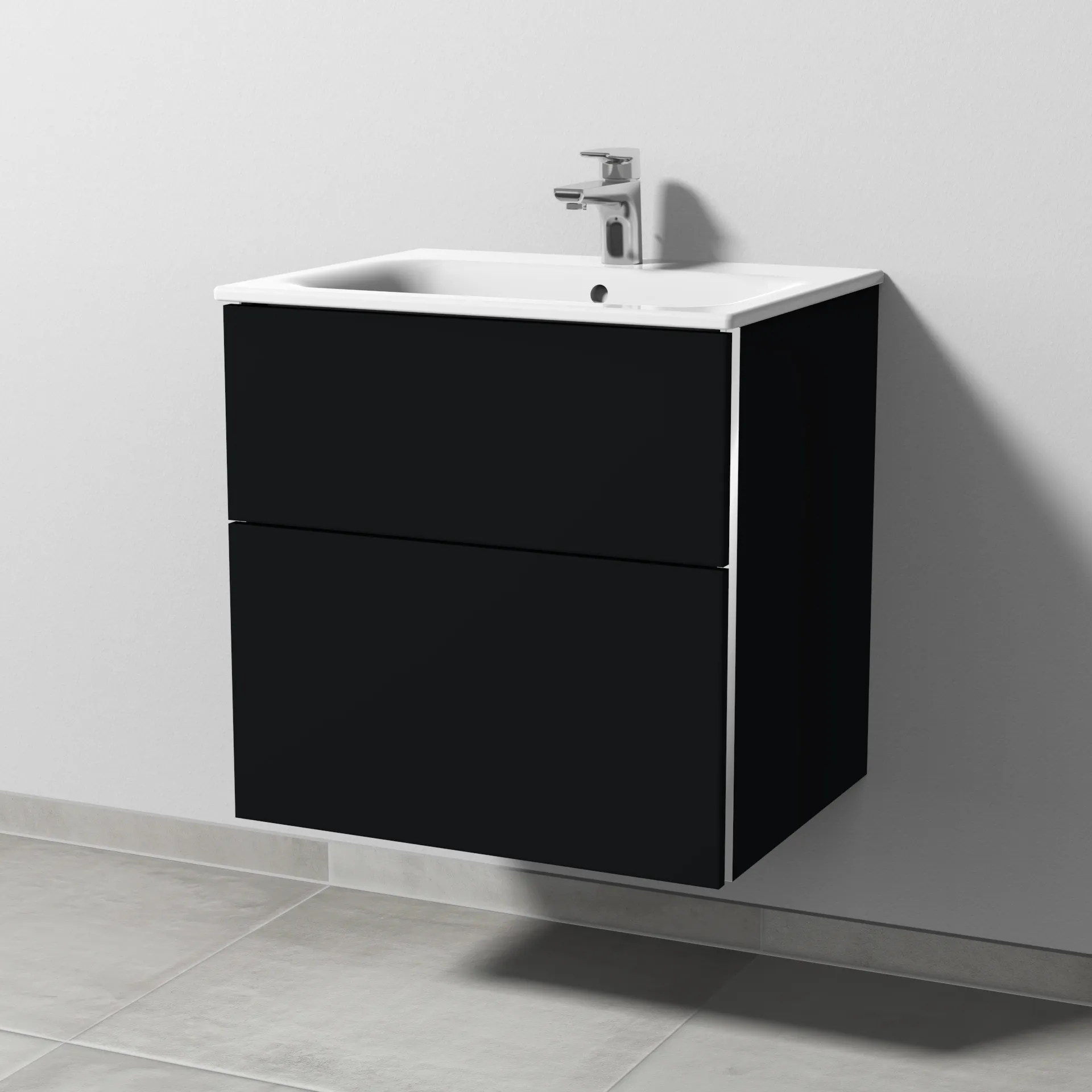 Waschtischunterbau mit Auszügen 3way (BS686) 582x585x472 Schwarz-Matt