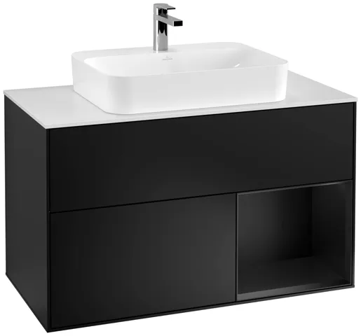 Villeroy & Boch Waschtischunterschrank „Finion“ für Schrankwaschtisch 100 × 60,3 × 50,1 cm 2 Schubladen, für Waschtischposition mittig, inkl. Beleuchtung mittig