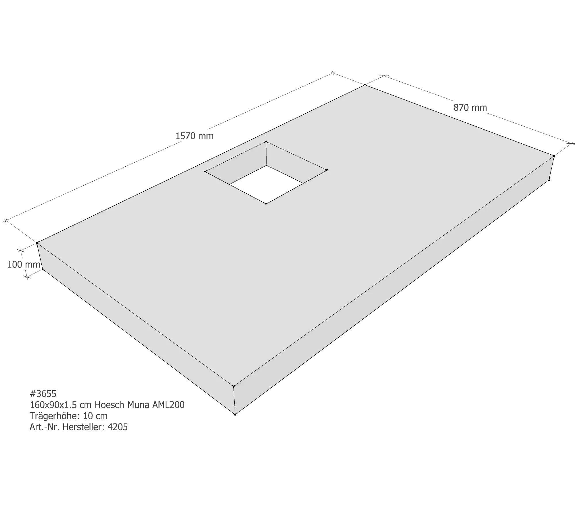Duschwannenträger für Hoesch Muna 160 × 90 × 1,5 cm Breite: 90 cm / Länge: 160 cm