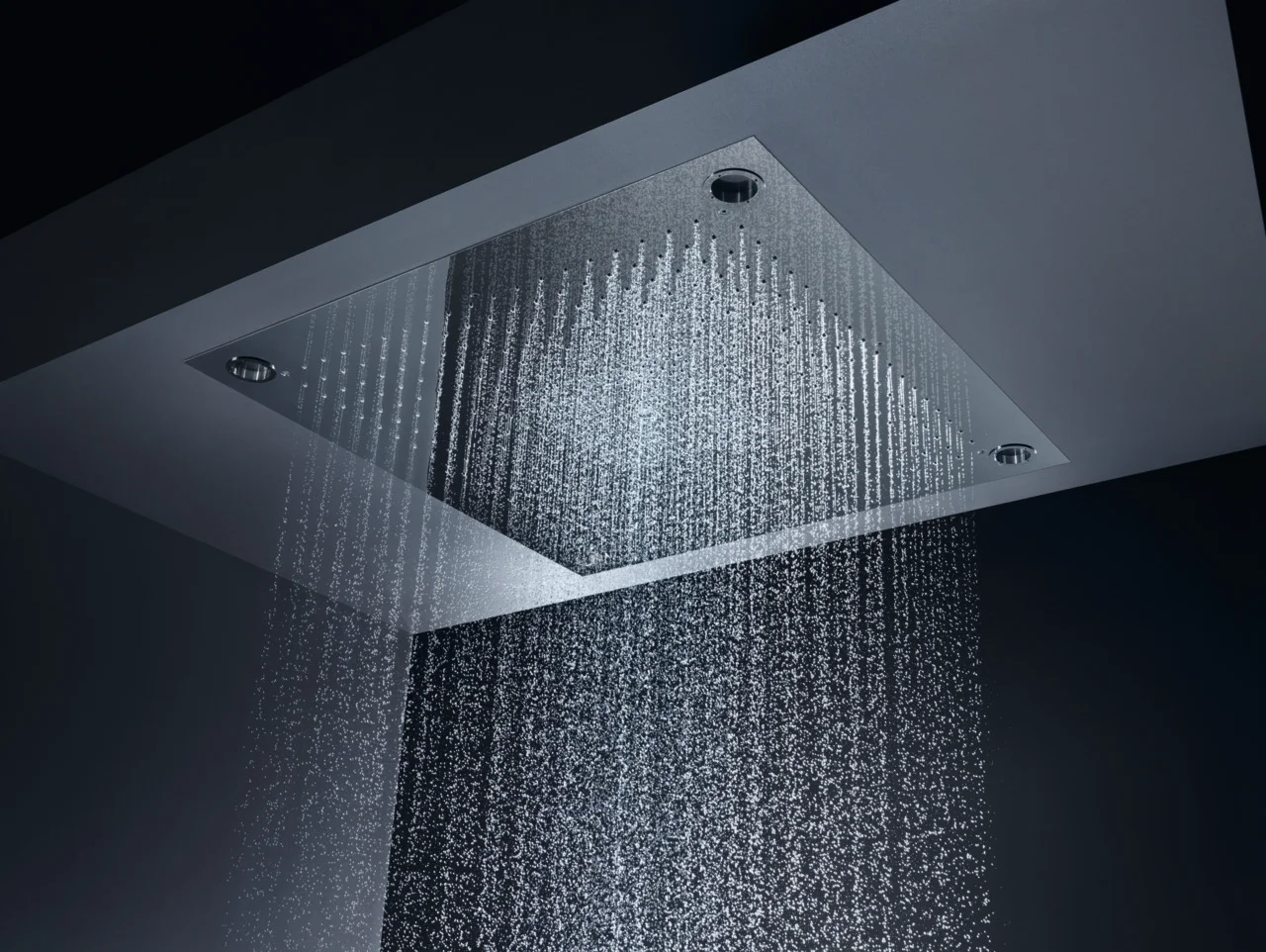 Hansgrohe AXOR ShowerSolutions ShowerHeaven 970x970mm Edelstahl mit Beleuchtung, 3 Strahlzonen, Deckenmontage