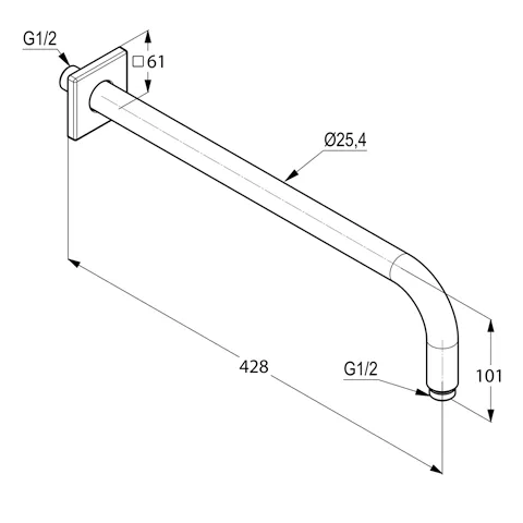 Kludi A-QA Wand-Brausearm 400 mm, eckige Wandrosette Brushed gunmetal