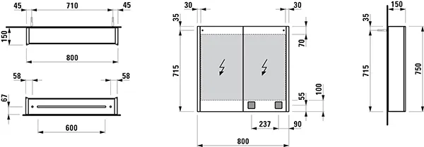 Laufen Spiegelschrank FRAME 25 LED-Beleuchtung vertikal Sensor-Schalter mit Steckdose 780x800x150 2 Türen verspiegelt Laufen Spiegelschrank FRAME 25 LED-Beleuchtung vertikal Sensor-Schalter mit Steckdose 780x800x150 2 Türen verspiegelt
