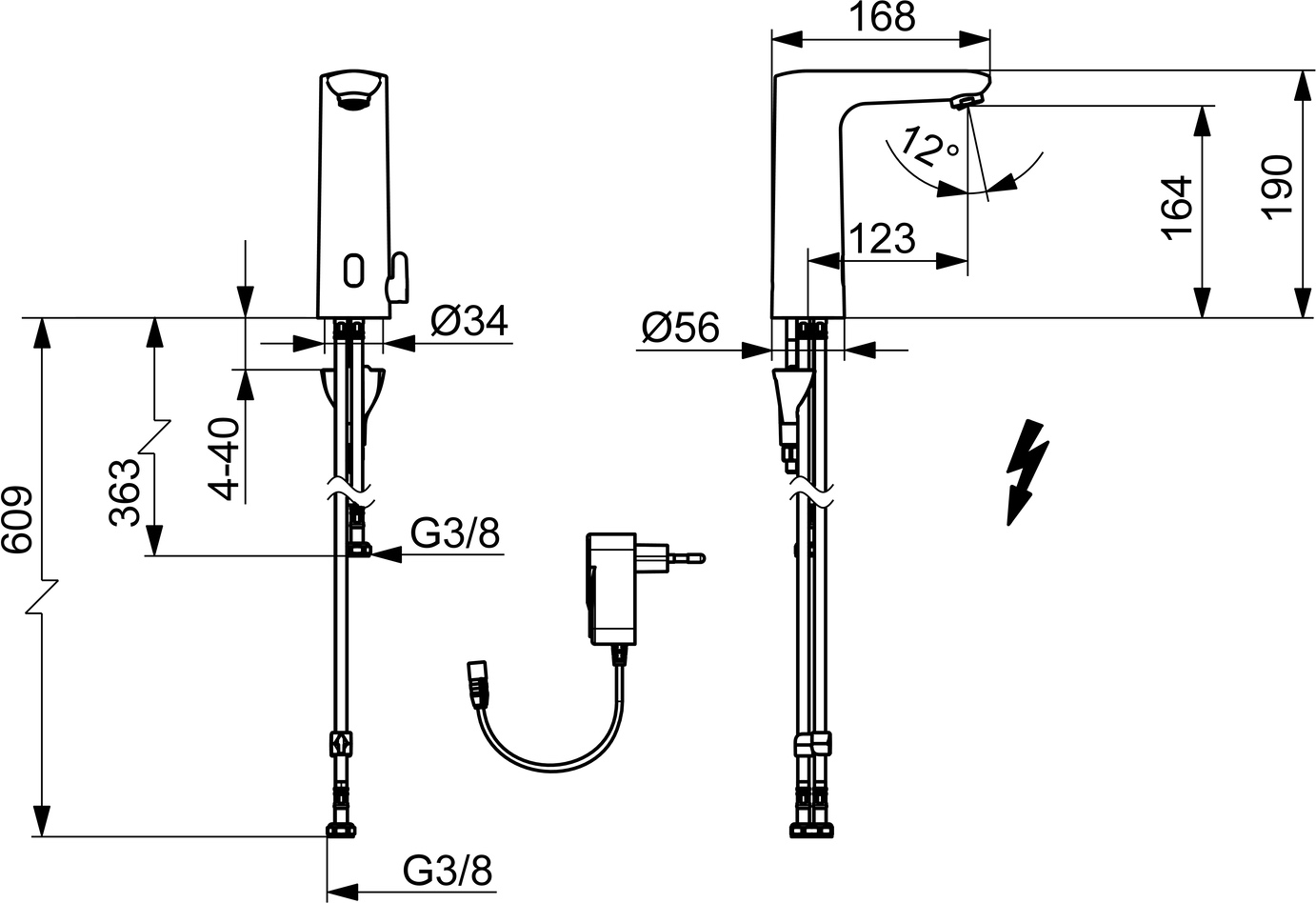 Hansa Waschtischarmatur, elektronisch Niederdruck „Electra“ Ausladung 124 mm in Chrom Hansa Waschtischarmatur, elektronisch Niederdruck „Electra“ Ausladung 124 mm in Chrom