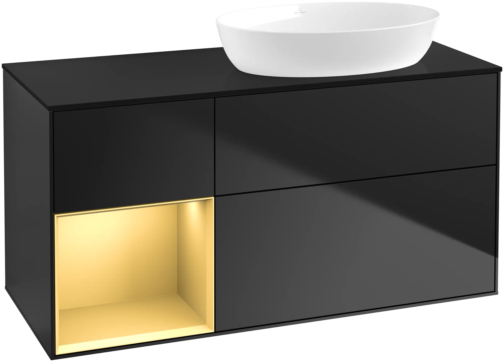 Villeroy & Boch Finion Waschbeckenunterschrank GA4 1200x603x501mm Black Matt Lacquer / Gold Matt Lacquer / Glass Black Matt
