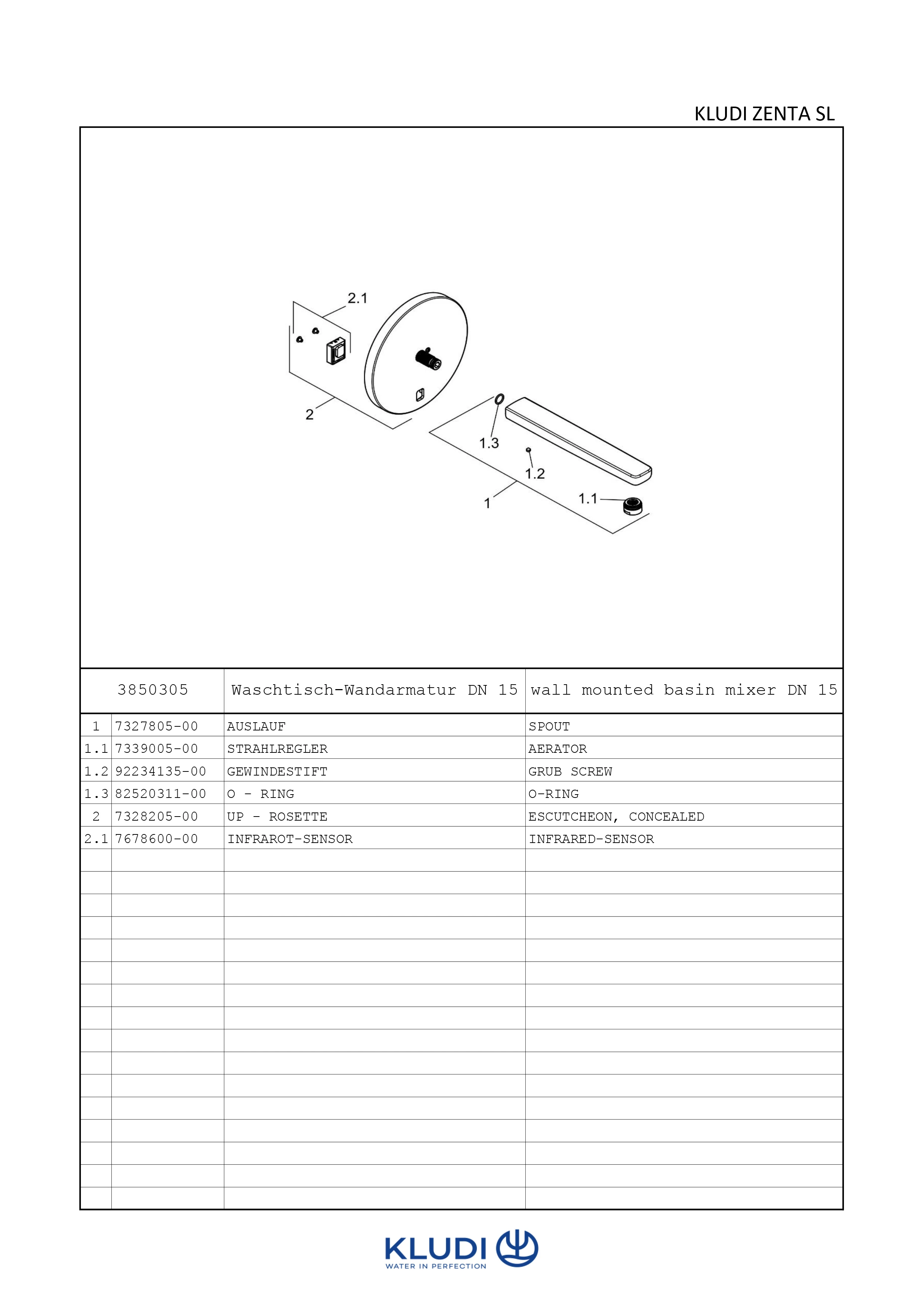 ZENTA-E UP-Wandarmatur, Rund ohne Mischhebel, 190mm Auslauf chrom