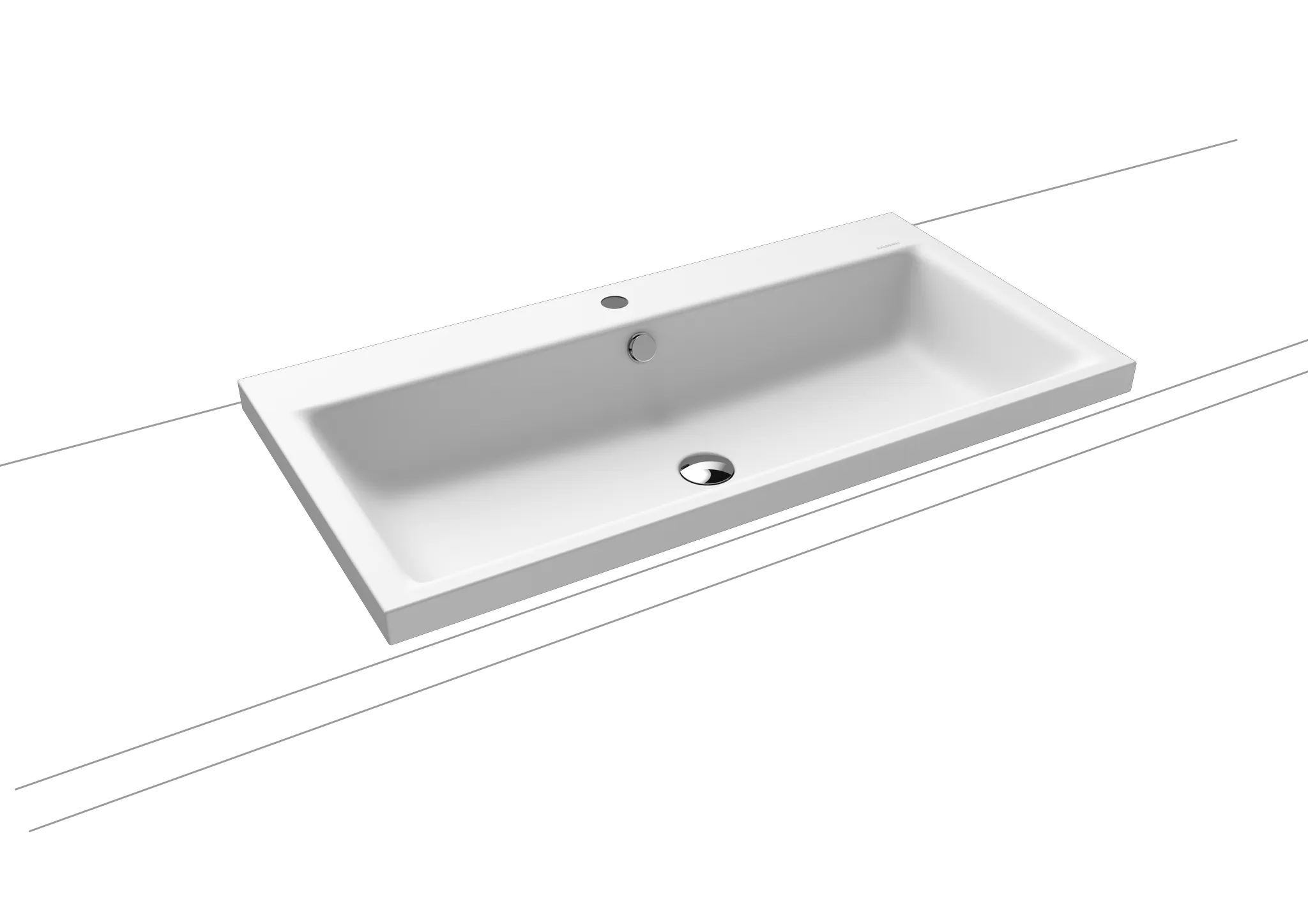 Aufsatzwaschtisch „Puro“ 90 × 46 cm, mit Überlauf, mit Hahnlochbohrung in alpinweiß matt mit Perl-Effekt