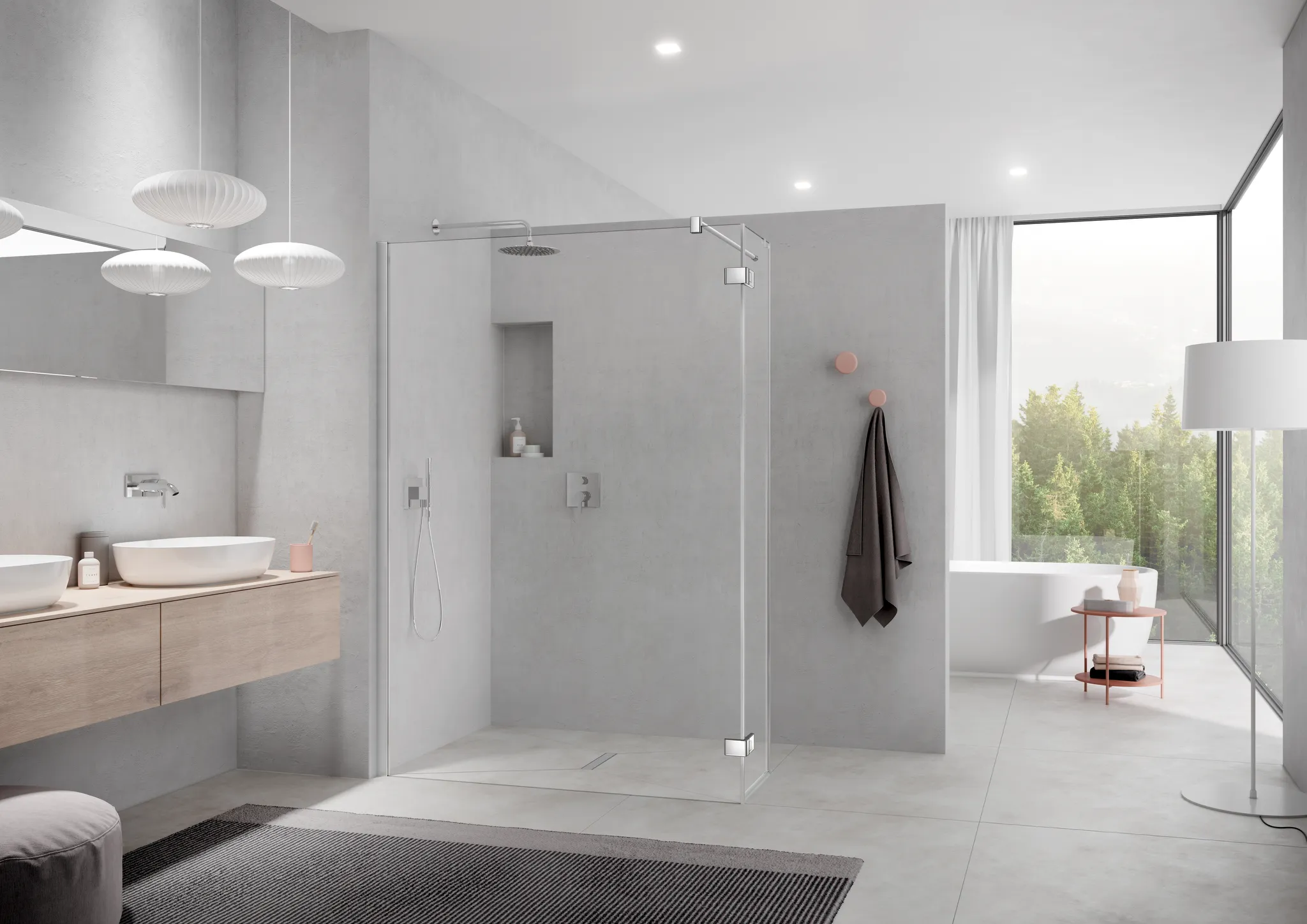 Kermi Duschdesign Walk-In-Duschkabine mit Wandprofil mit beweglichen Flügel links „MENA“ Glas Klar, Profile Silber Hochglanz, BV: 775 - 795 mm GAK: 760 - 780 mm WE: 785 - 805 mm H: 2000 mm