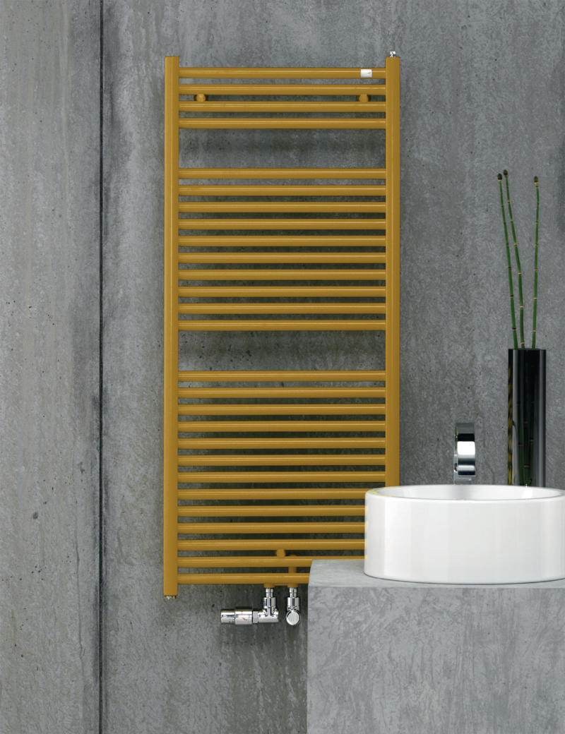 Design-Heizkörper Troja TG-120-075-05 von Zehnder – 1.148 x 35 x 750 mm, Beach Gold, montagefertig mit Wandkonsolen Design-Heizkörper Troja TG-120-075-05 von Zehnder – 1.148 x 35 x 750 mm, Beach Gold, montagefertig mit Wandkonsolen