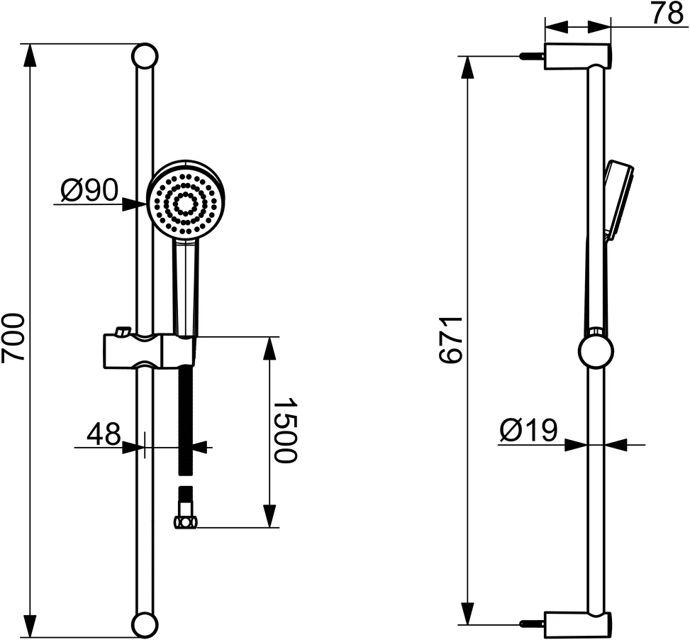HansaBASIC Wandstangen-Brausenset 5578 1-strahlig DN15 Chrom