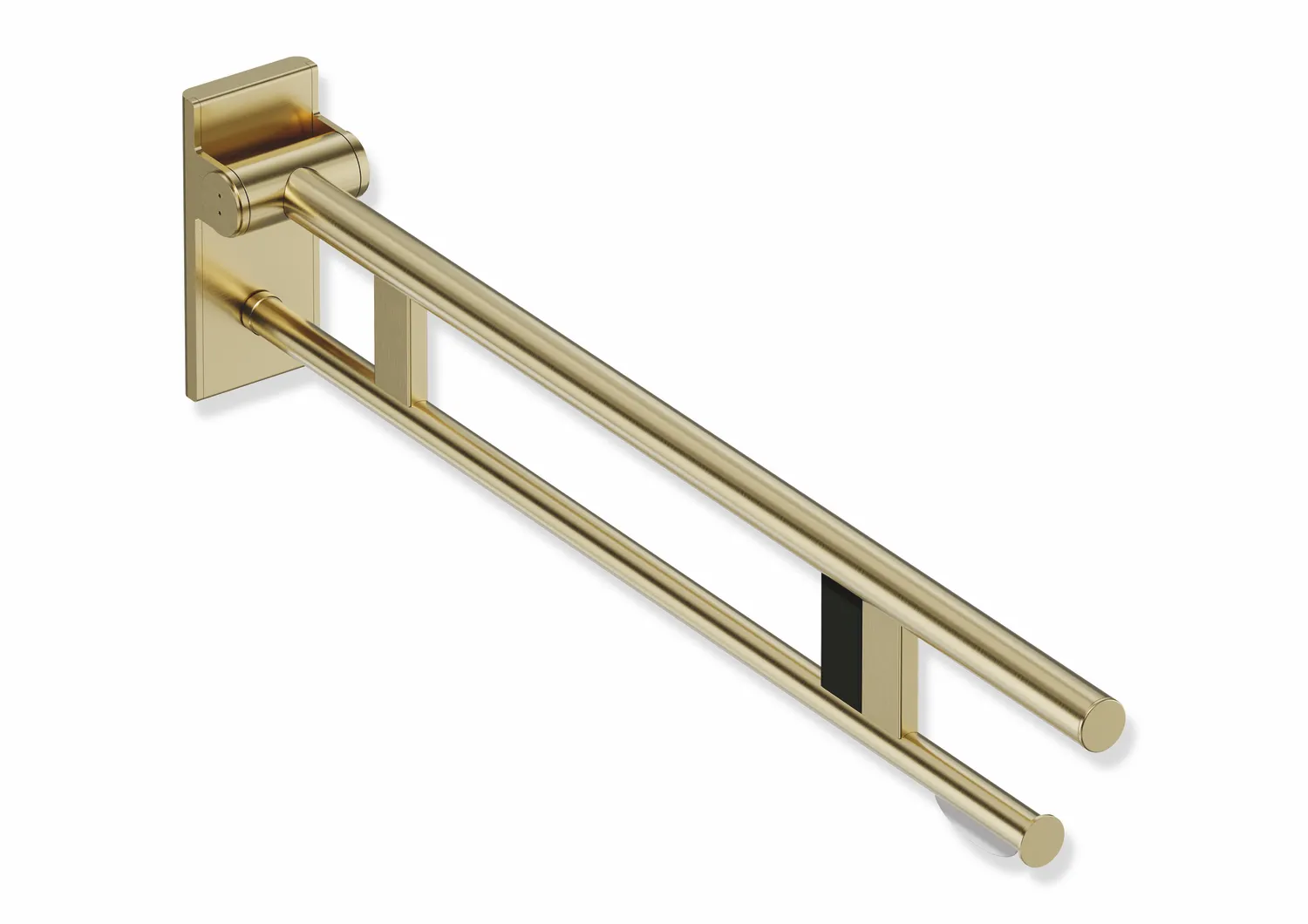 Mobiler Stützklappgriff Duo, Design A des Systems 900, Edelstahl, PVD, Ausladung 900 mm, mit WC-Papierhalter und Funk-Spülauslösung, Ausführung rechts