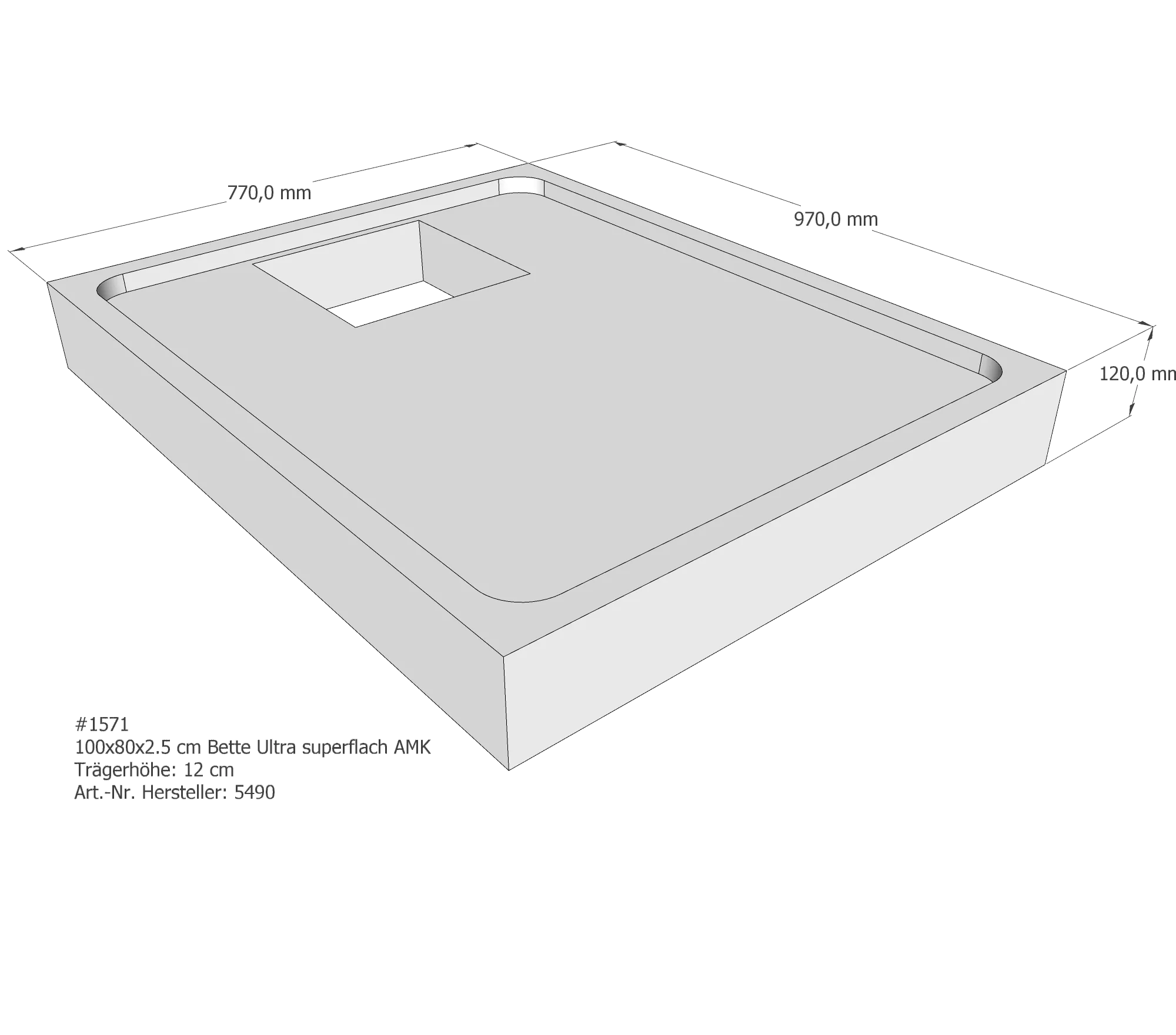 Duschwannenträger für Bette Ultra (superflach) 100 × 80 × 2,5 cm