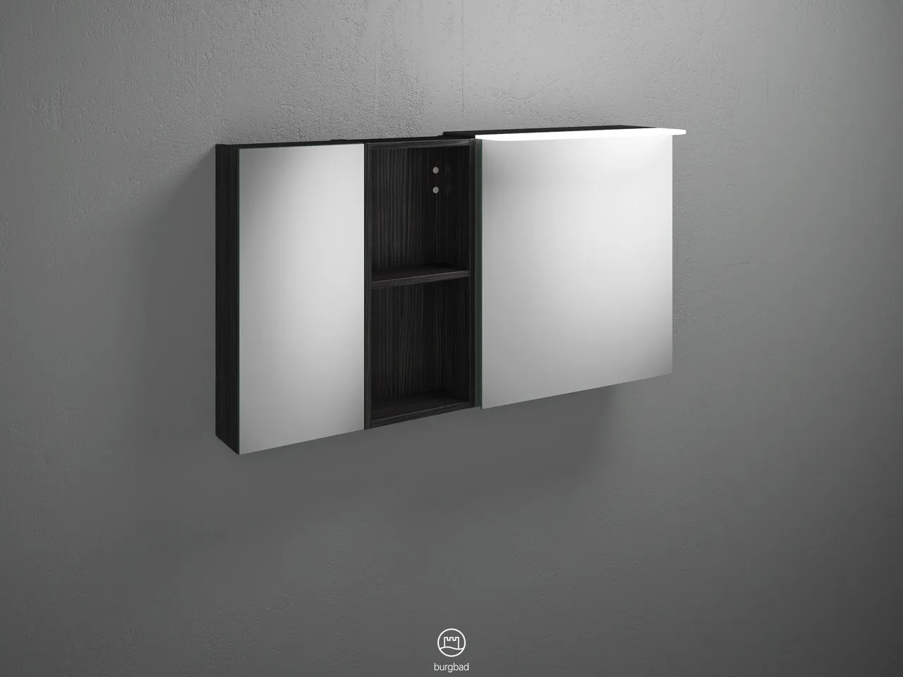 Burgbad Spiegelschrank Badu SFTX120, 310x1200x665 mm, 2 beidseitig verspiegelte Türen, LED-Aufsatzleuchte 4200 K, Schalter-Steckdosenelement Burgbad Spiegelschrank Badu SFTX120, 310x1200x665 mm, 2 beidseitig verspiegelte Türen, LED-Aufsatzleuchte 4200 K, Schalter-Steckdosenelement