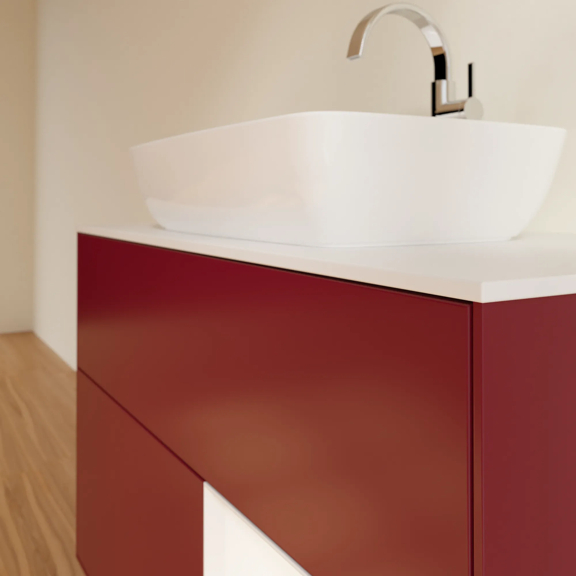 Villeroy & Boch Waschtischunterschrank „Finion“ für Schrankwaschtisch 1000 × 603 × 501 mm Peony Matt Lacquer, für Becken mittig, mit Hahnlochbohrung