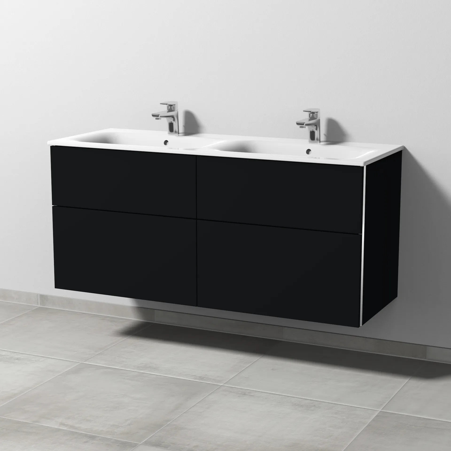 Sanipa Waschtischunterschrank „3way“ passend zu Keramik-Waschtische Renova Plan Slim von Geberit 1284 × 582 × 472 mm in Schwarz (matt)