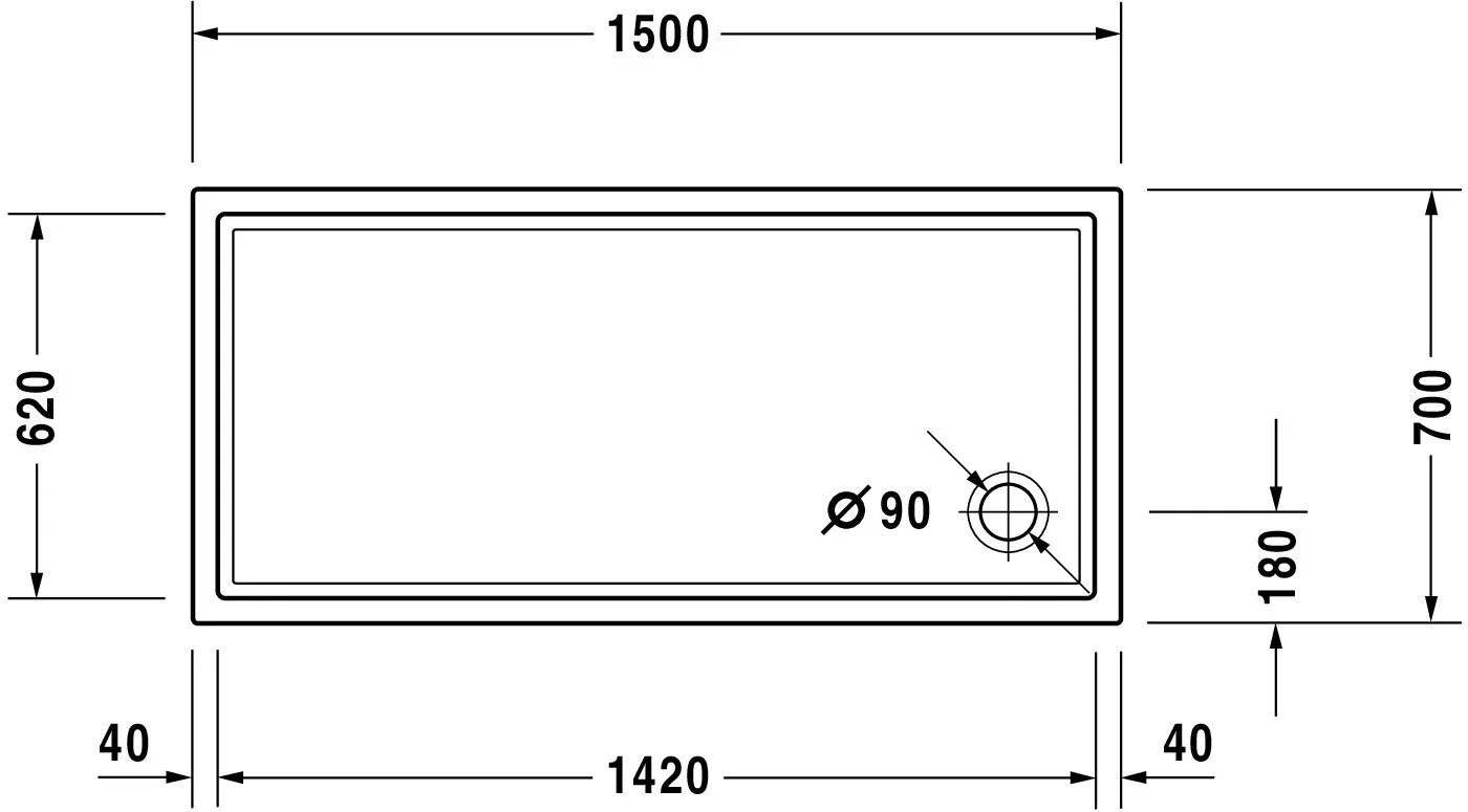 Duravit rechteck Duschwanne „Starck Slimline“ 150 × 70 cm 