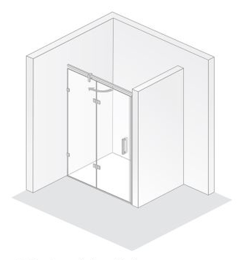 HSK rahmenlose Drehtür an Nebenteil „Atelier Plan Pur“ Glas Linea 02, Scharniere Chromoptik (Alu Hochglanz poliert), Sondergröße HSK rahmenlose Drehtür an Nebenteil „Atelier Plan Pur“ Glas Linea 02, Scharniere Chromoptik (Alu Hochglanz poliert), Sondergröße