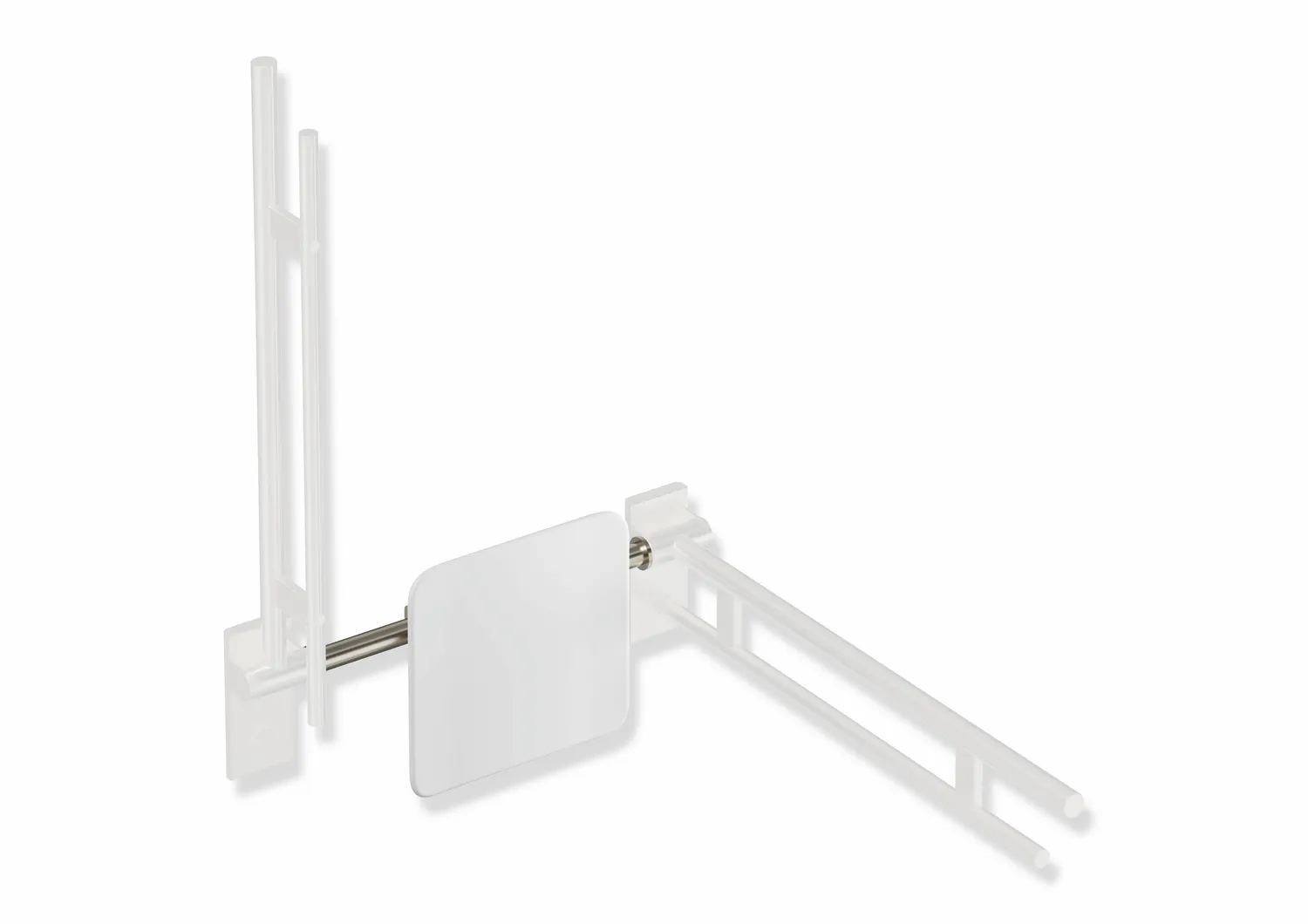 Rückenstütze des Systems 900, Anbindung aus Edelstahl, PVD, Lehne aus Kunststoff, weiß, Achsmaß von 486 bis 586 mm bauseits verstellbar, T: 150 mm,