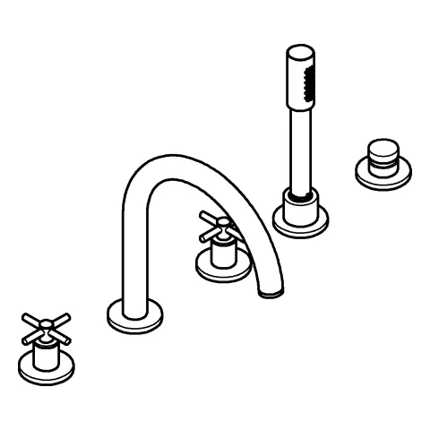 Grohe Atrio 5-Loch-Wannen-Kombination, Keramik-Oberteile ½, 90°, Grohe Long-Life Oberfläche, mit Kreuzgriffen, Wanneneinlauf mit Mousseur, Handbrause Rainshower Aqua Stick 6.5 l/min, Brauseschlauch 2.000 mm, flexibel, Eigensicher gegen Rückfließen, UP-Ei Grohe Atrio 5-Loch-Wannen-Kombination, Keramik-Oberteile ½, 90°, Grohe Long-Life Oberfläche, mit Kreuzgriffen, Wanneneinlauf mit Mousseur, Handbrause Rainshower Aqua Stick 6.5 l/min, Brauseschlauch 2.000 mm, flexibel, Eigensicher gegen Rückfließen, UP-Ei