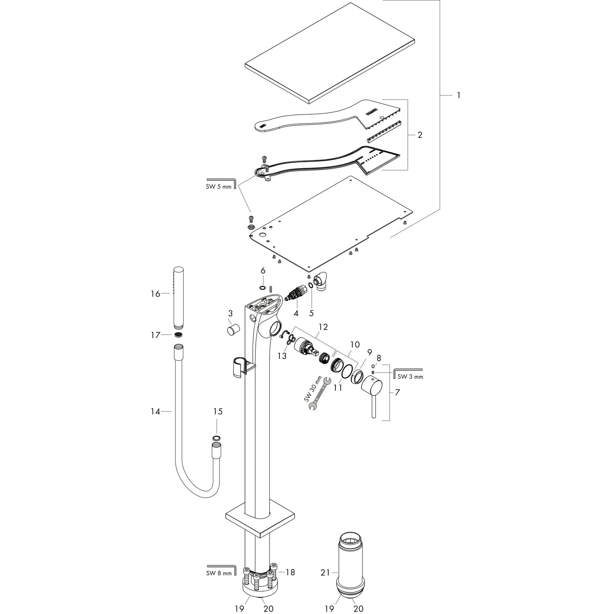 Hansgrohe AXOR Massaud Einhebel-Wannenmischer bodenstehend, Brushed Brass, Ausladung 248 mm