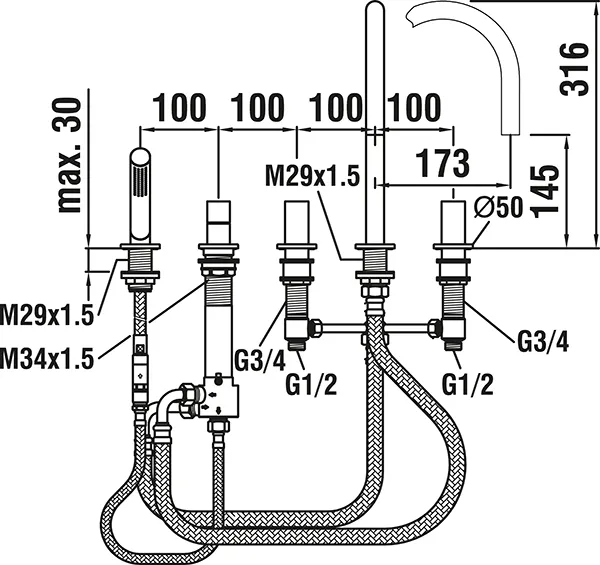 Laufen KARTELL Laufen 5-Loch Wannenfüllkombination Festauslauf chrom Laufen KARTELL Laufen 5-Loch Wannenfüllkombination Festauslauf chrom