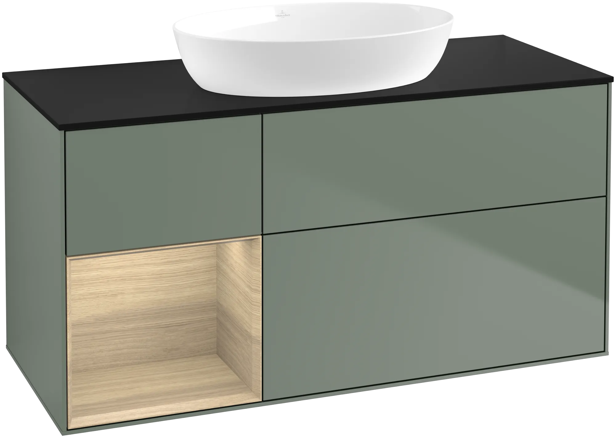 Villeroy & Boch Finion FA6 Waschbeckenunterschrank 1200x603x501mm Olive Matt Lacquer / Oak Veneer / Glass Black Matt