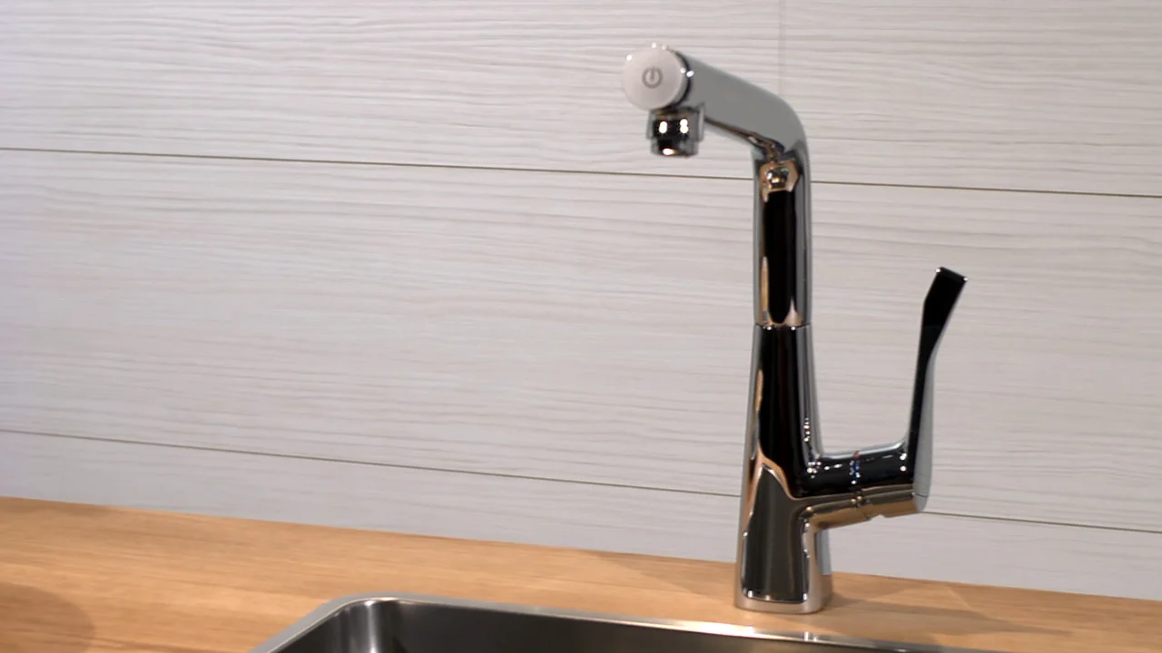 Hansgrohe Metris Select M71 Einhebel-Küchenmischer 320, 1-Jet, Chrom, Schwenkbereich einstellbar in 3 Stufen auf 110°, 150° oder 360°, Laminarstrahl, Select-Knopf zum komfortablen An- und Abstellen des Wasserstrahls, maximale Durchflussmenge bei 3 bar: 8