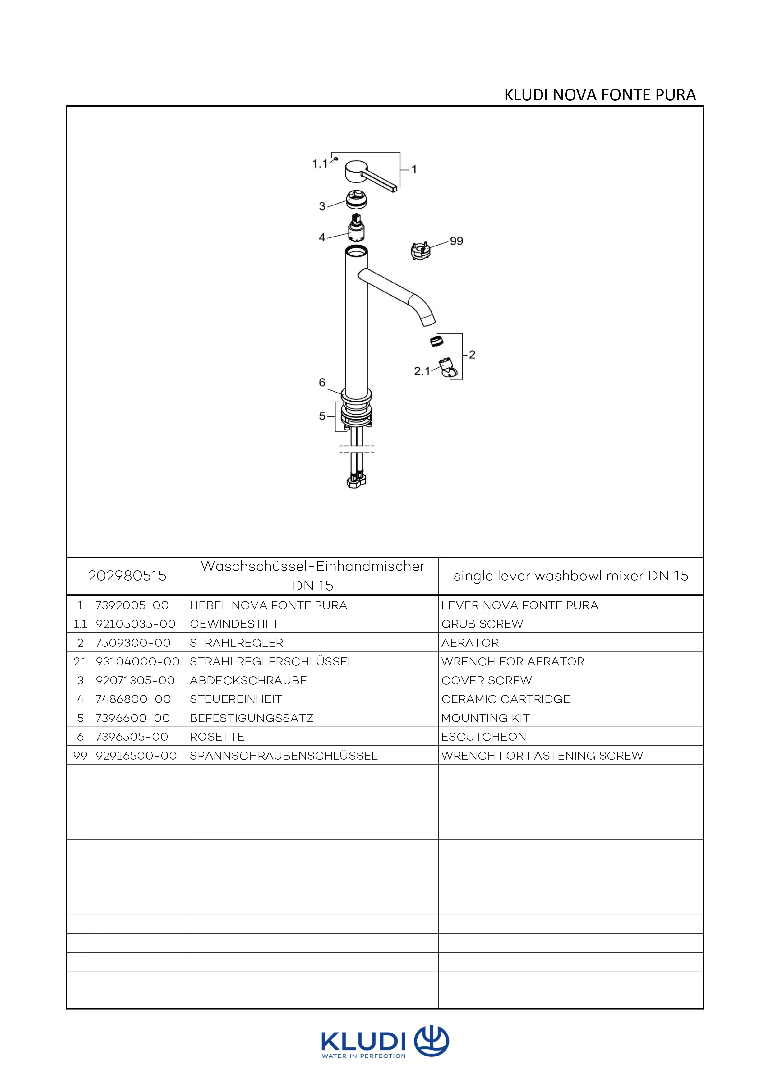 Kludi Einhebelmischer WaschschüsselEinhandmischer ohne Ablaufgarnitur „Nova Fonte“ Kludi Einhebelmischer WaschschüsselEinhandmischer ohne Ablaufgarnitur „Nova Fonte“