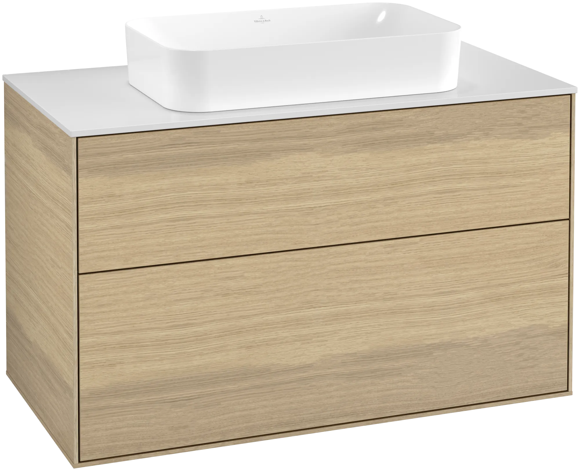 Villeroy & Boch Finion Waschbeckenunterschrank G64, 1000 x 603 x 501 mm, Oak Veneer / Glass White Matt