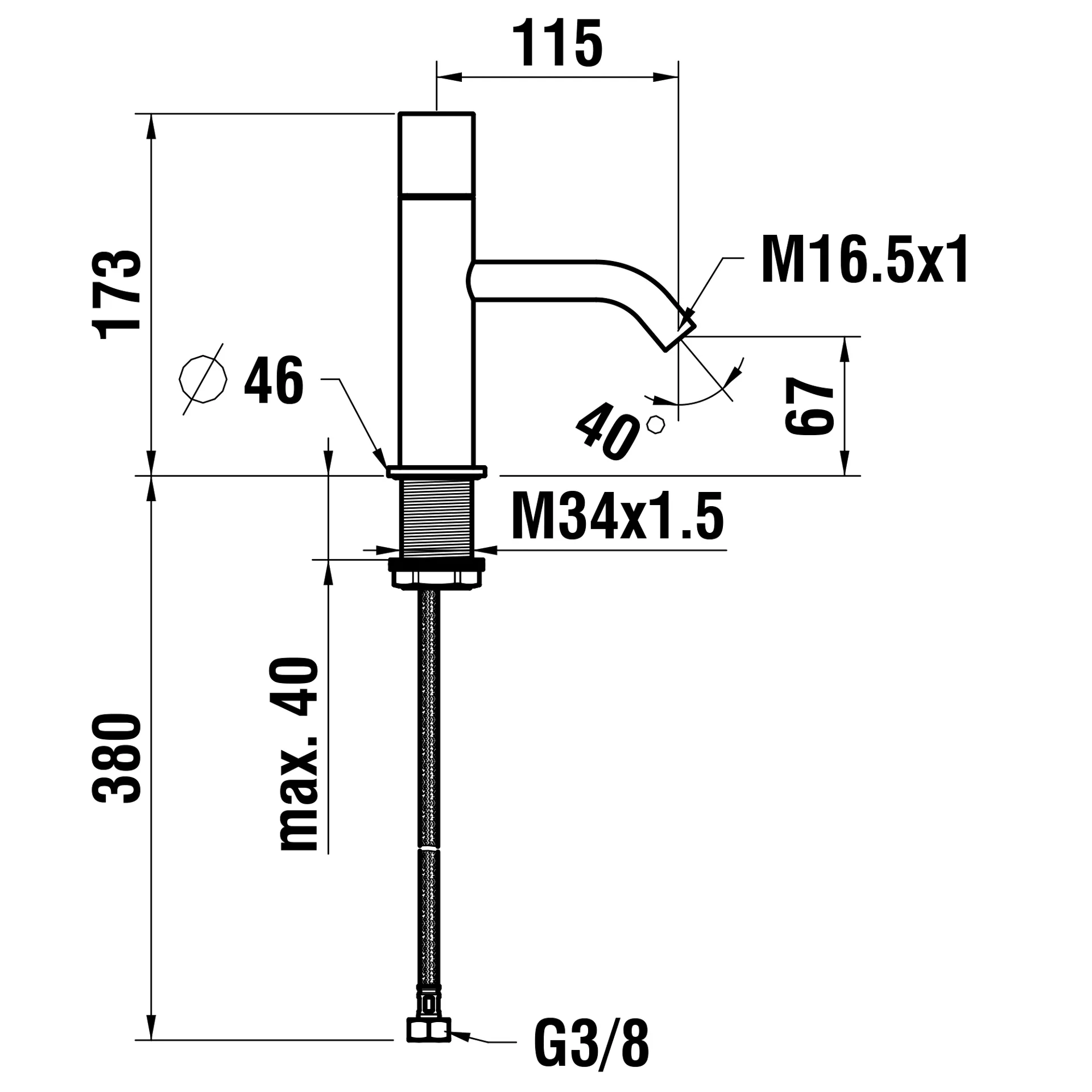 Kaltwasser-Batterie, Ausladung 115 mm, Festauslauf, ohne Ablaufventil Kaltwasser-Batterie, Ausladung 115 mm, Festauslauf, ohne Ablaufventil