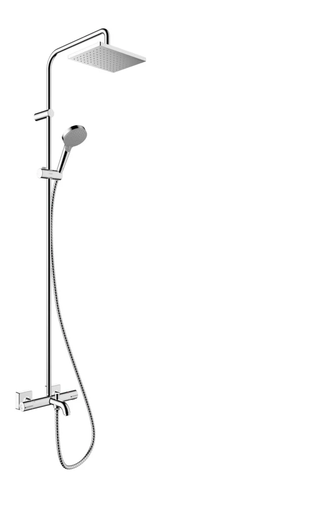 Hansgrohe Vernis Shape Showerpipe 230 1jet EcoSmart Chrom mit Wannenthermostat - Aufputzinstallation, DN15, 426 mm Brausearmlänge