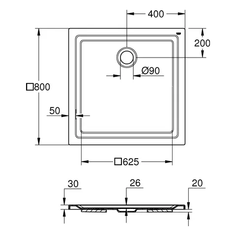 Acryl Duschwanne 39302, Maße: 800 x 800 mm, Tiefe: 30 mm, alpinweiß Acryl Duschwanne 39302, Maße: 800 x 800 mm, Tiefe: 30 mm, alpinweiß