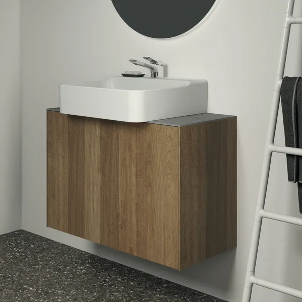 Waschtischplatte Conca, aus Keramik, 802x373x6mm, Marmor Noir Desir