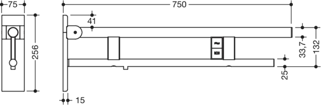 HEWI Toilettenstütze „System 900“, Befestigung verdeckt