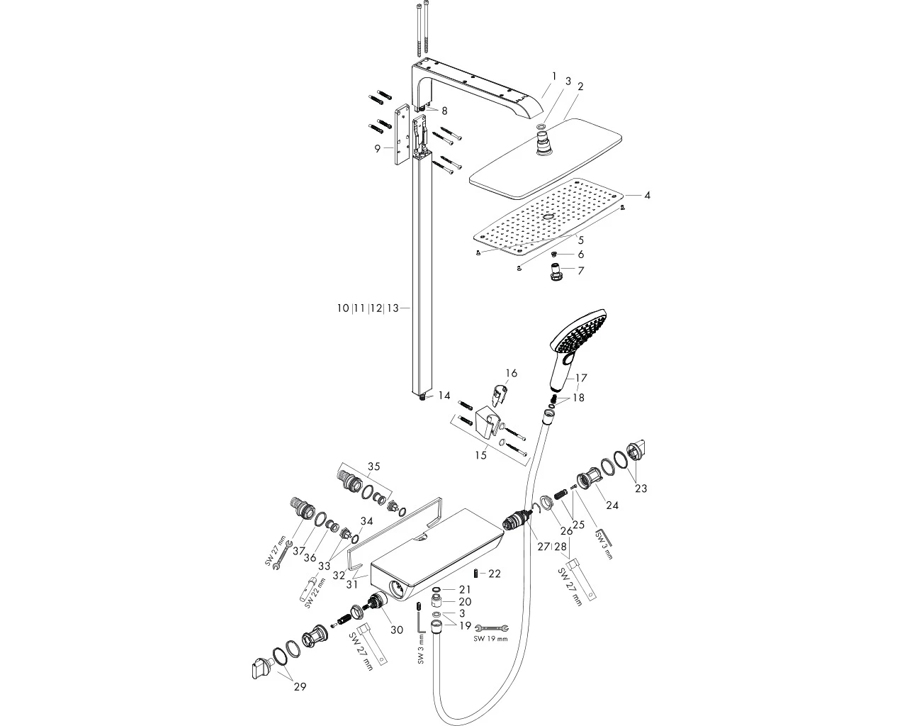 Showerpipe Raindance Select chrom mit Kopfbrause Raindance E Air 1jet 360mm