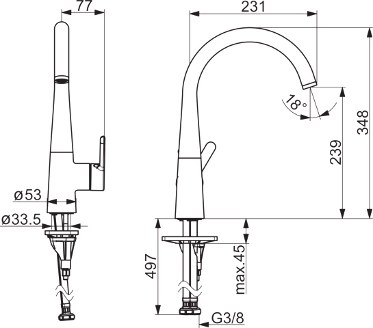 HA Einhebelmischer Küchenarmatur HANSADESIGNO Style 5101 Ausladung 200 mm DN15 Chrom